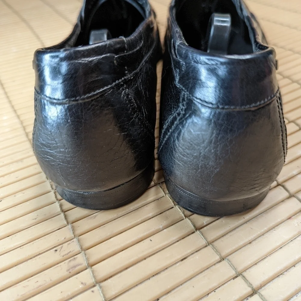 Johnston & Murphy Black Leather Woven Vamp Tassel Loafers Sz 11N Made In Italy